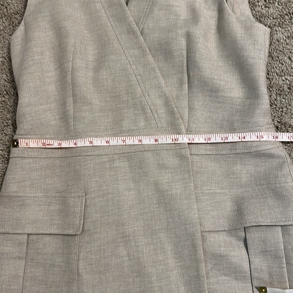 BCBGMAXAZRIA Justin Dune Neutral Linen Vest Wrap Dress - Picture 10 of 11